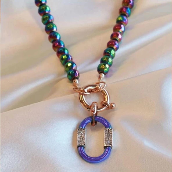 Hematit Taşlı Kilit Gümüş Kolye - Resim 4