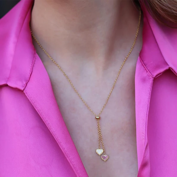 Zirkon Taşlı Gold Kaplama Asansörlü Bunny Gümüş Kolye - Resim 3