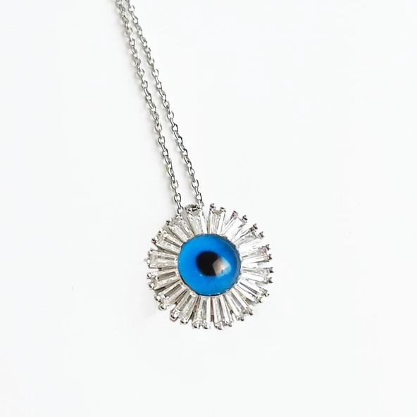 Baget Taşlı Göz Gümüş Kolye ürün görseli 1