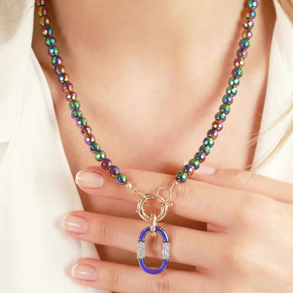 Hematit Taşlı Kilit Gümüş Kolye - Resim 3