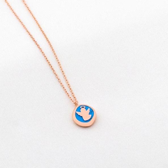 Rose Altın Kaplama Melek Figürlü Turkuaz Taş Kolye ürün görseli 1