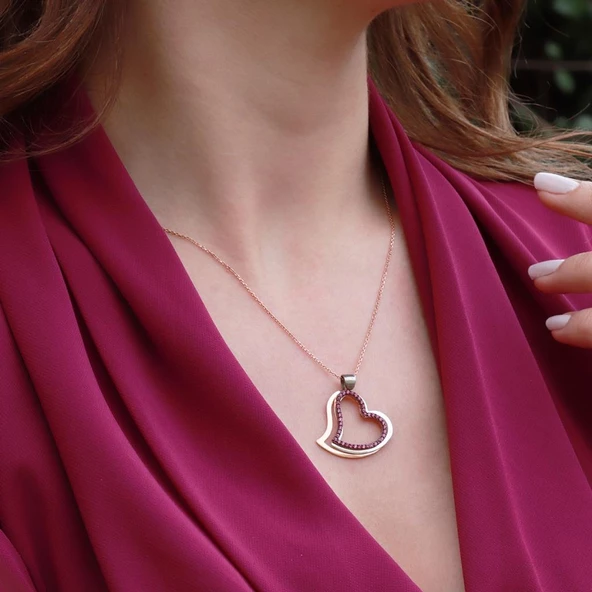 3'lü Kalpli Zirkon Taşlı Gümüş Kolye - Resim 3