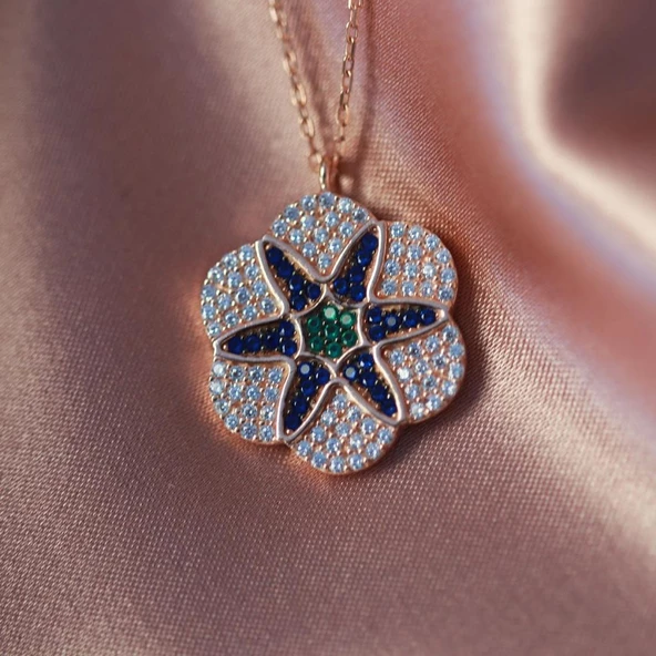 Apm Monaco Modeli Çiçek Zirkon Taşlı Rose Gold Kaplama Gümüş Kolye - 2