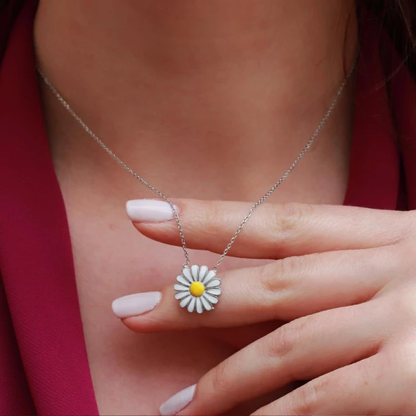 Papatya Mine İşli Gümüş Kolye ürün görseli 1