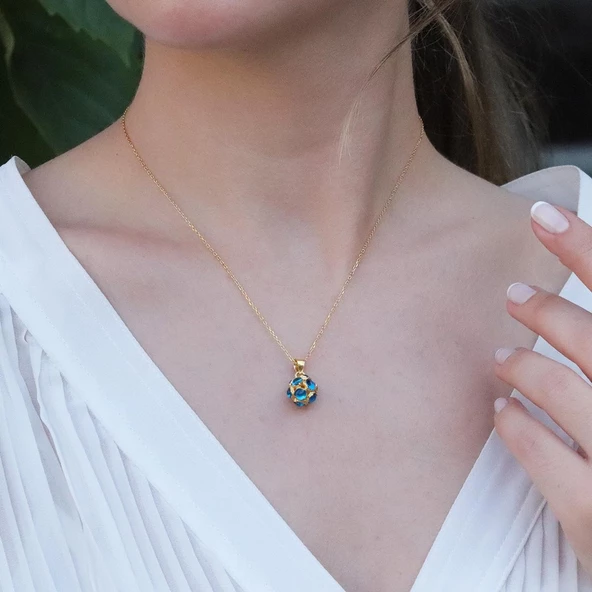 Nazar Boncuklu Gold Kaplama Top Gümüş Kolye ürün görseli 1