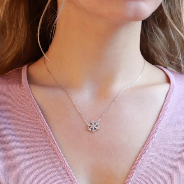 Kar Tanesi Zirkon Taşlı Gümüş Kolye - Resim 2