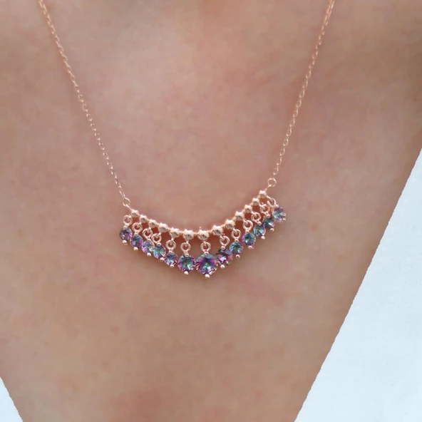 Mistik Topaz Taşlı Rose Gold Kaplama Shakira Gümüş Kolye - Resim 2