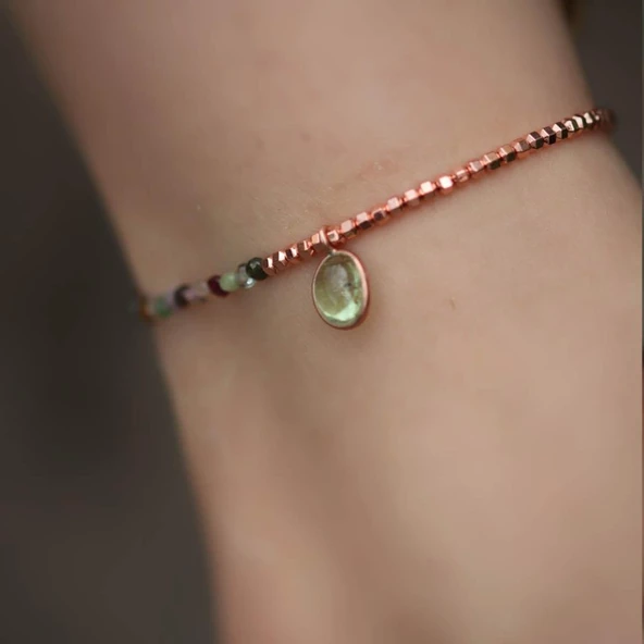 Doğal Turmalin Taşlı 925 Ayar Gümüş Halhal - Resim 3