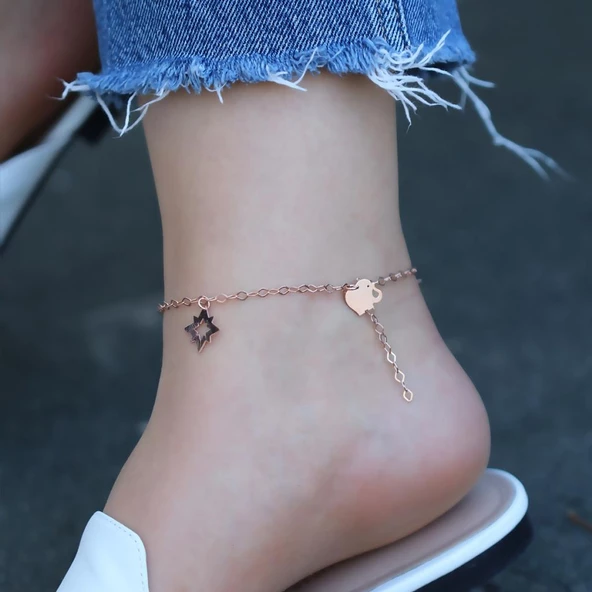 Figürlü Rose Gold Kaplama Gümüş Halhal - Resim 3