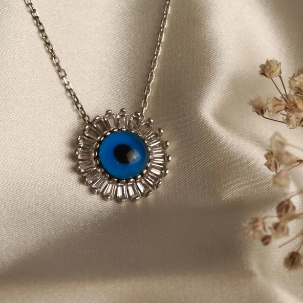 Baget Taşlı Göz Gümüş Kolye - Resim 2