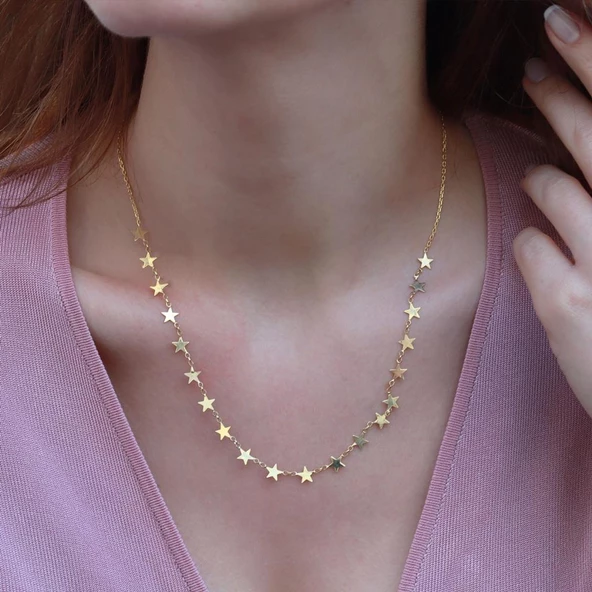 Yıldız Serisi Gold Kaplama Gümüş Trend Kolye - Resim 2