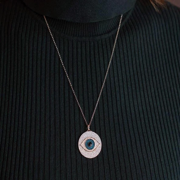 Mikro Zirkon Taşlı Göz Gümüş Kolye - Resim 2