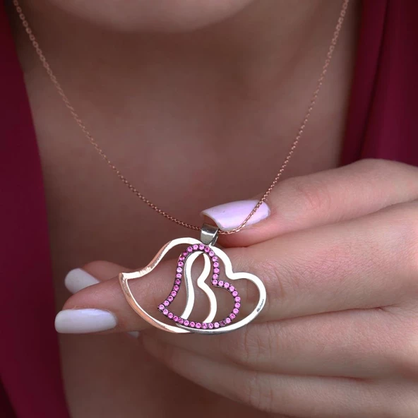 3'lü Kalpli Zirkon Taşlı Gümüş Kolye ürün görseli 1