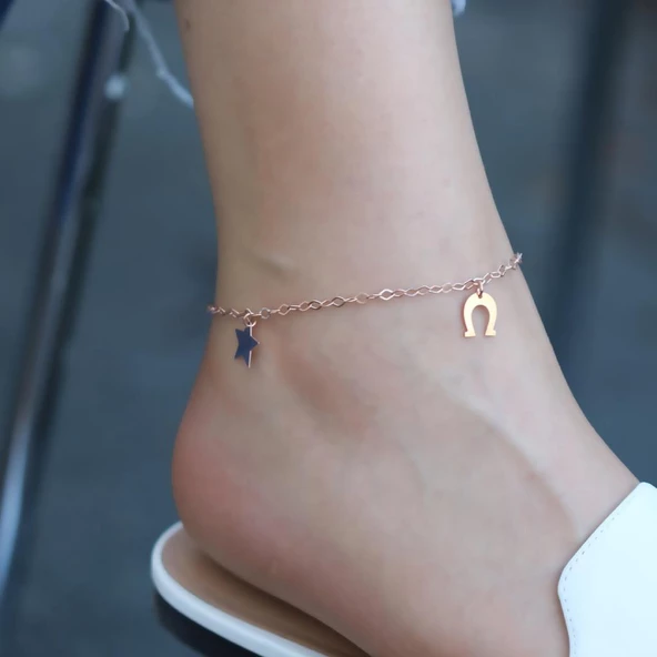 Figürlü Rose Gold Kaplama Gümüş Halhal - Resim 2