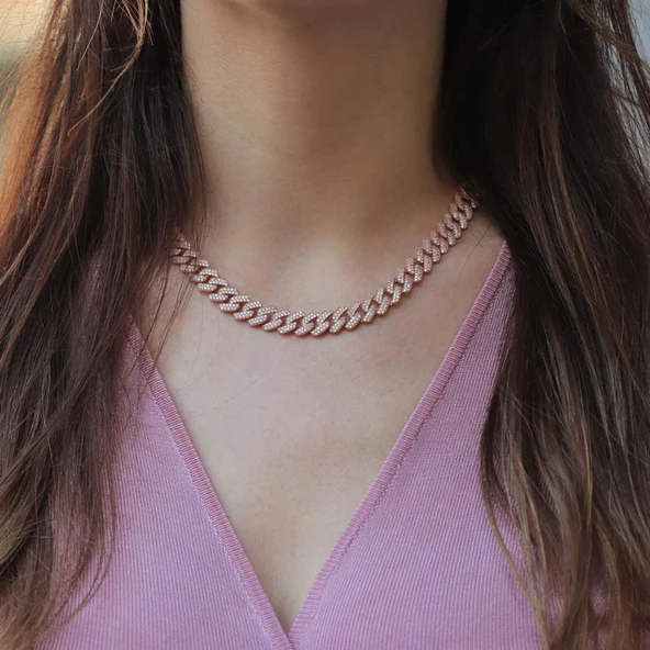 Gurmet Model Zirkon Taşlı Rose Altın Kaplama Gümüş Gerdanlık ürün görseli 1