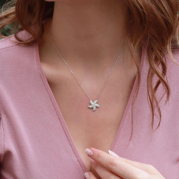 Deniz Yıldızı Zirkon Taşlı Gümüş Kolye ürün görseli 1