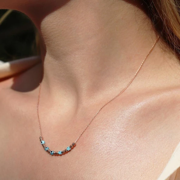 Nazar Boncuklu Dorika Gümüş Kolye - Resim 4