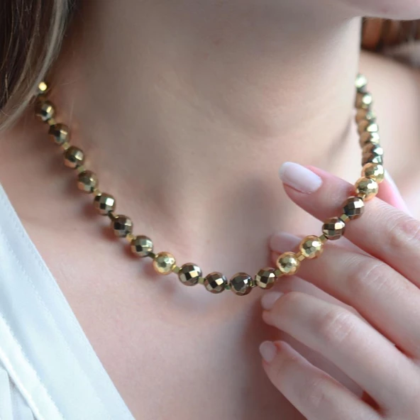 Hematit Taşlı Gold Kaplama Gümüş Kolye - Resim 3