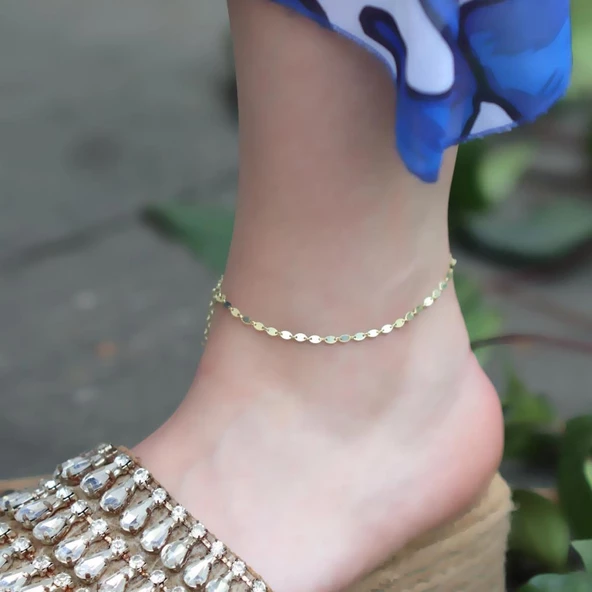 Düğme Modeli Gold Kaplama Gümüş Halhal - Resim 3