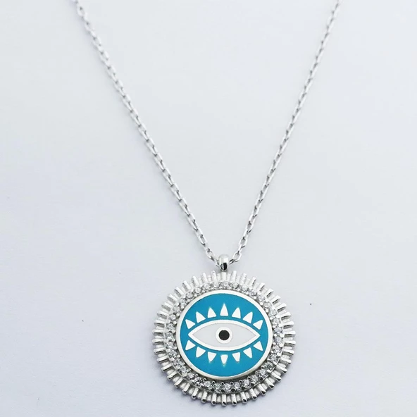 Göz Modeli Zirkon Taşlı Gümüş Kolye - Resim 4