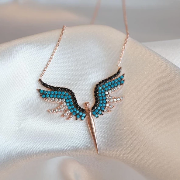 Mikail Meleği Zirkon Taşlı Rose Kaplama Gümüş Kolye ürün görseli 1