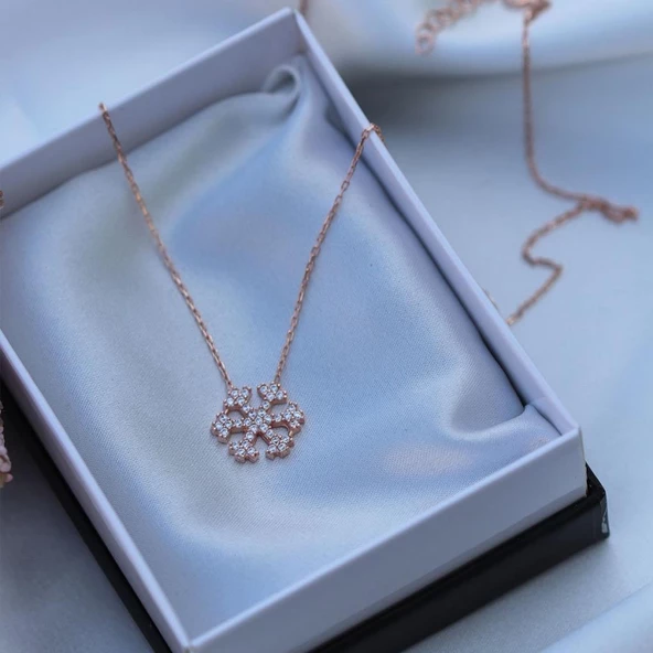 Kar Tanesi Zirkon Taşlı Rose Gold Kaplama Gümüş Kolye - Resim 2