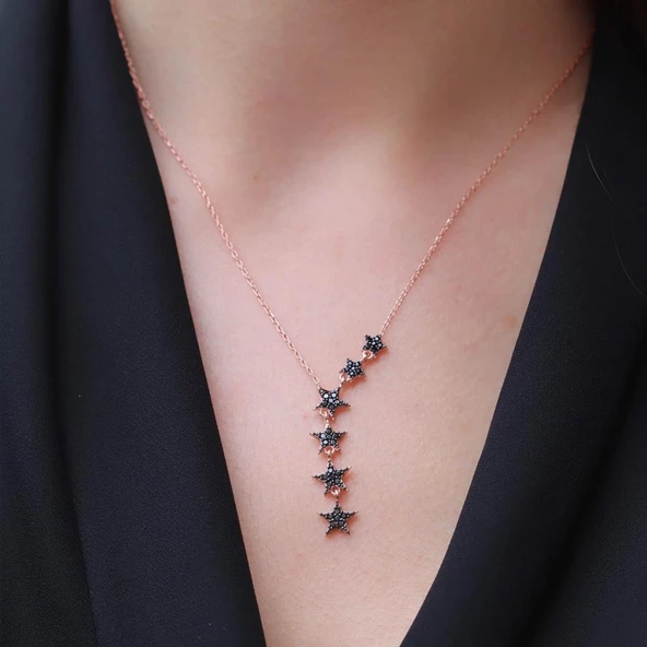 GoldRose Kaplama 6 sıra 925 Ayar Gümüş Yıldız Kolye - Resim 2