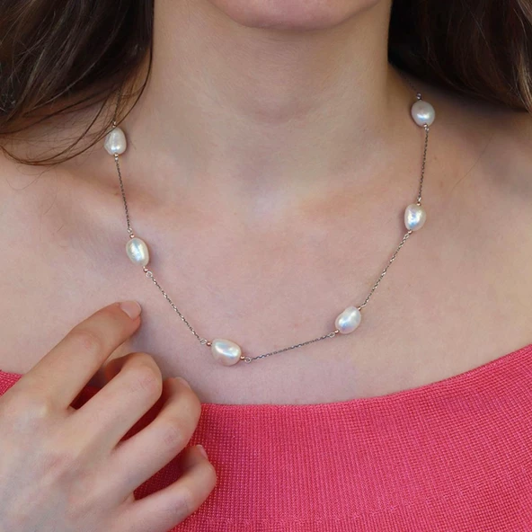 Barok İnci Oval Gümüş Kolye - Resim 2