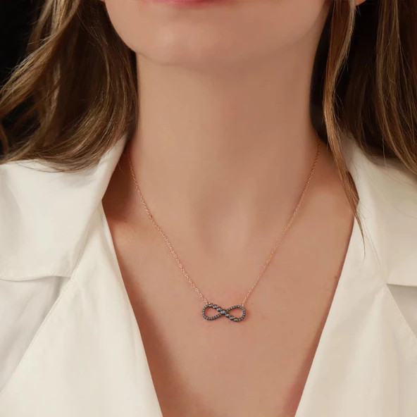 Turkuaz Taşlı Sonsuzluk Rose Gold Kaplama Gümüş Kolye ürün görseli 1