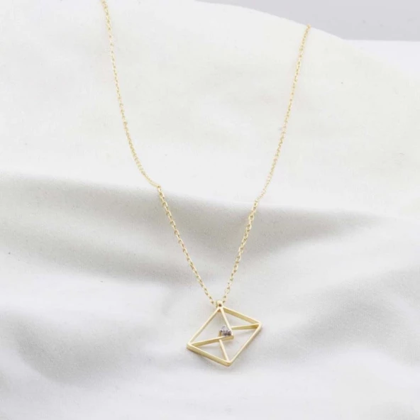 Pırlanta Taş Zarf 0.02 CT Gold Micron Kaplama Gümüş Kolye ürün görseli 1