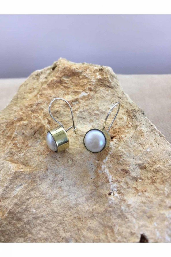 Doğal İnci Taşlı Otantik Gümüş Kadın Küpe 925 Ayar Mini Küpe Inci Taşlı Küpe - 2