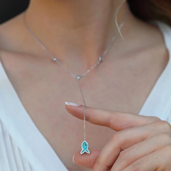 Çift Taraflı Balık Gümüş Kolye - Resim 4