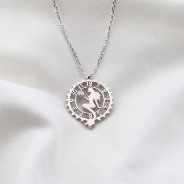 Pırlanta Taş Saat Perisi 0.02 CT Rodyum Micron Kaplama Gümüş Kolye ürün görseli 1