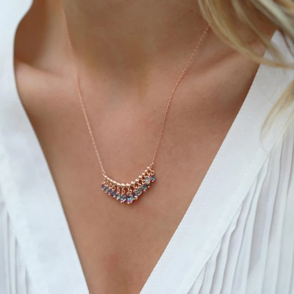 Mistik Topaz Taşlı Rose Gold Kaplama Shakira Gümüş Kolye ürün görseli 1