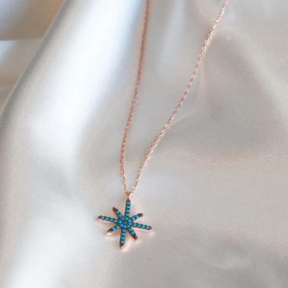 Turkuaz Taşlı Kutup Yıldızı Rose Gold Kaplama Gümüş Kolye ürün görseli 1