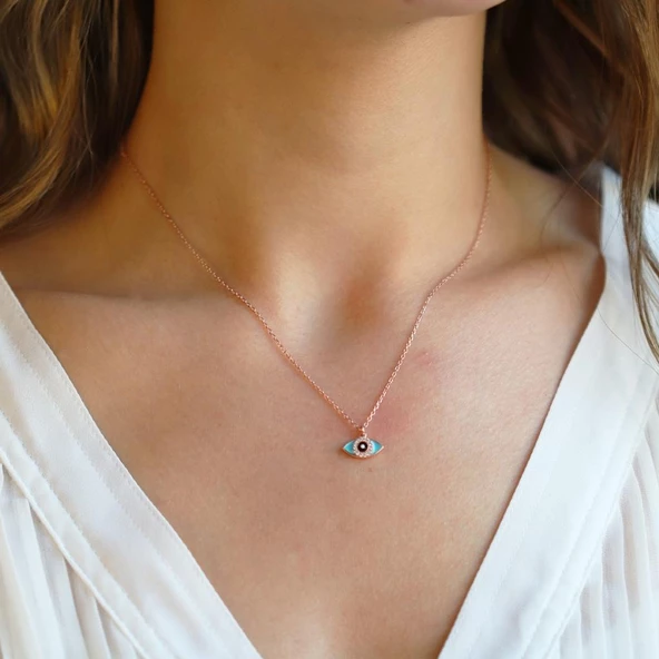 Mine İşli Mini Göz Figürlü Rose Gold Kaplama Gümüş Kolye - Resim 2