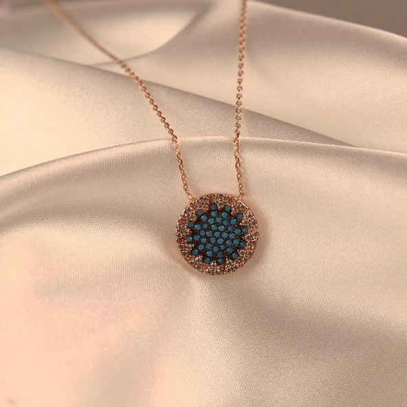 Zirkon Taşlı Güneş Rose Gold Kaplama Gümüş Kolye - Resim 3