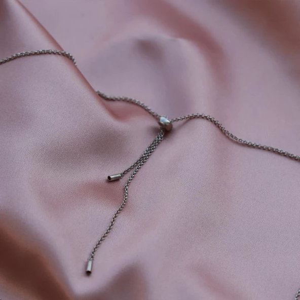 Tasarım Model İncili Asansör Zincirli Gümüş Kolye - Resim 2