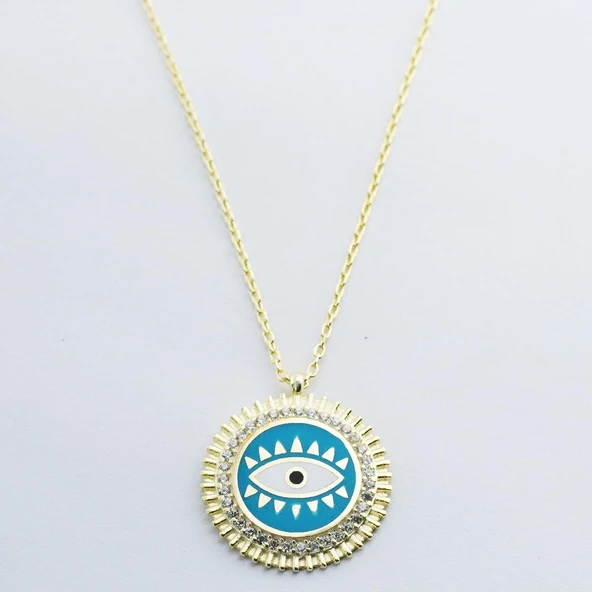 Göz Modeli Zirkon Taşlı Gold Kaplama Gümüş Kolye - Resim 4