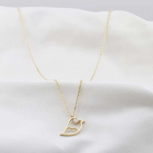 Pırlanta Taş Serçe 0.02 CT Gold Micron Kaplama Gümüş Kolye ürün görseli 1