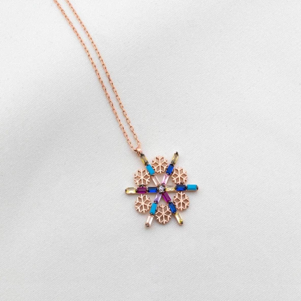 Rose Kaplama Kar Tanesi Gümüş Kolye ürün görseli 1