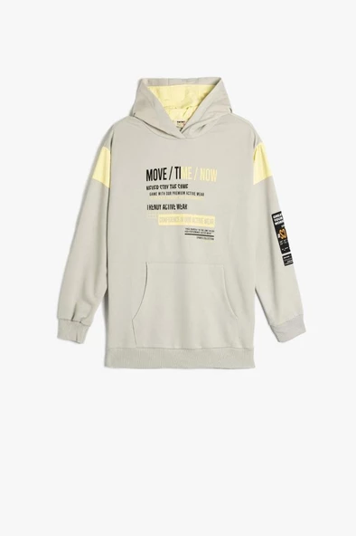 Koton Erkek Çocuk Kapşonlu Sweatshirt Slogan Temalı Baskılı Uzun Kollu