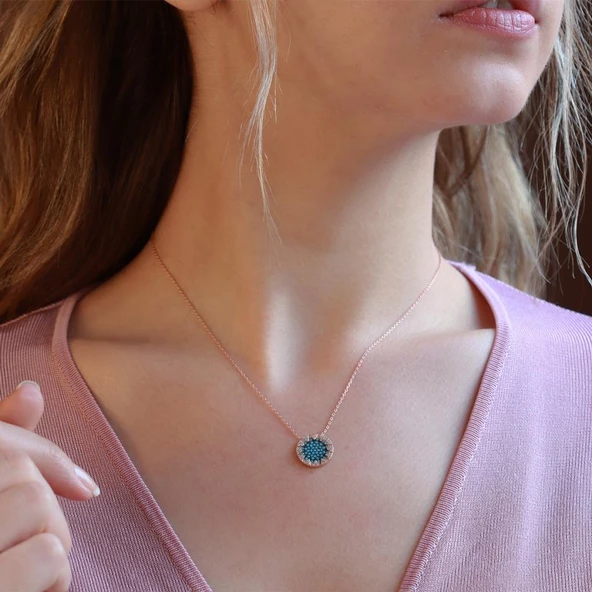 Zirkon Taşlı Güneş Rose Gold Kaplama Gümüş Kolye ürün görseli 1