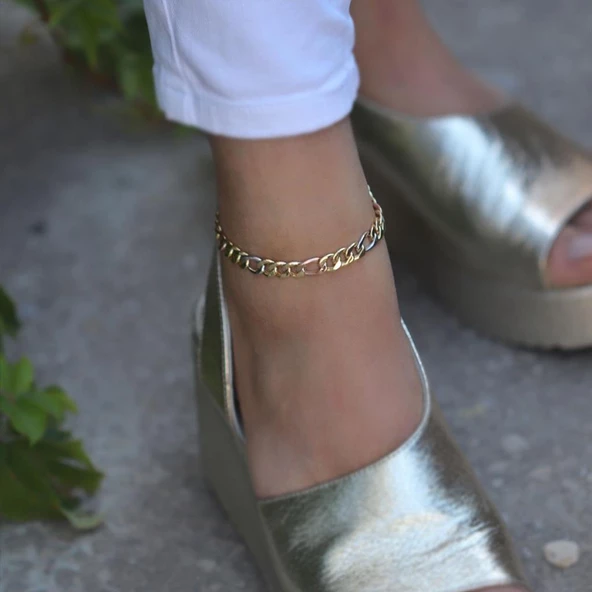 Gurmet Gold Rose ve Gold Kaplama 925 Ayar Gümüş Halhal - Resim 2