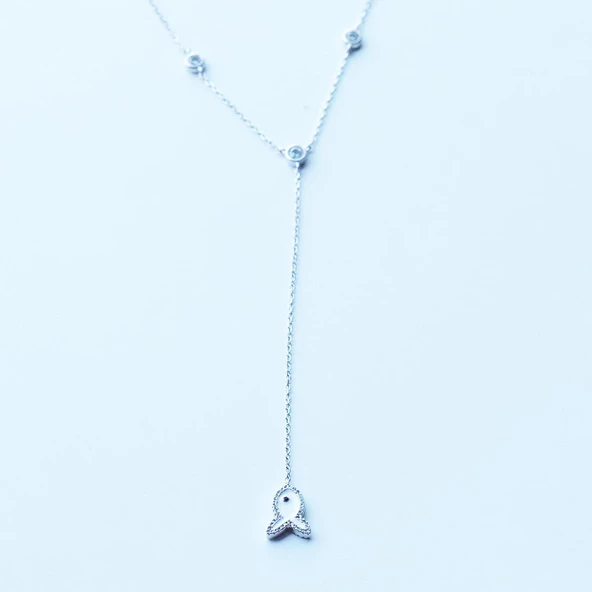 Çift Taraflı Balık Gümüş Kolye - Resim 5