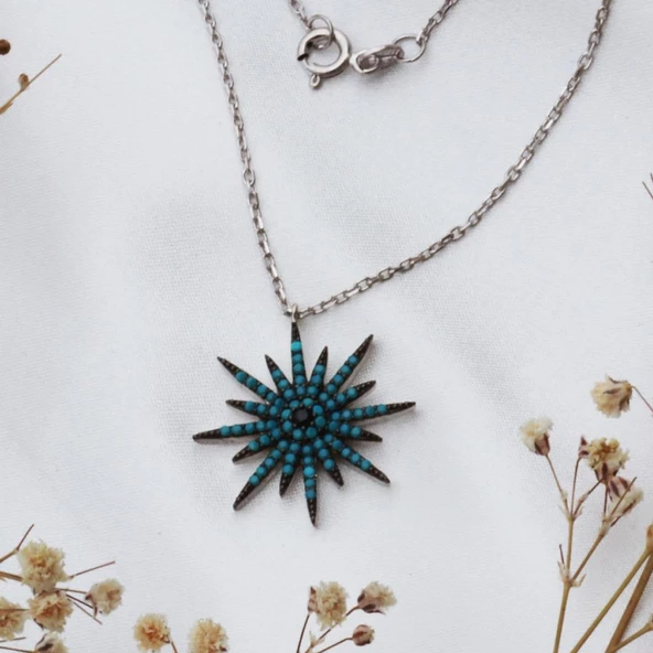 Turkuaz Taşlı Kutup Yıldızı Gümüş Kolye - Resim 2