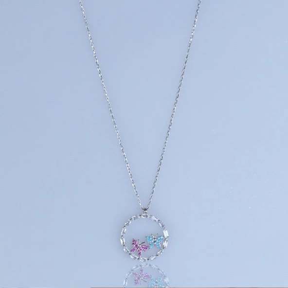 Baget Çerçeveli Kelebek Gümüş Kolye - Resim 4