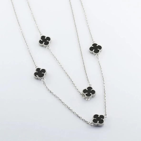 İkonik Alhambra Modeli Siyah Mine İşli Gümüş Kolye - Resim 4