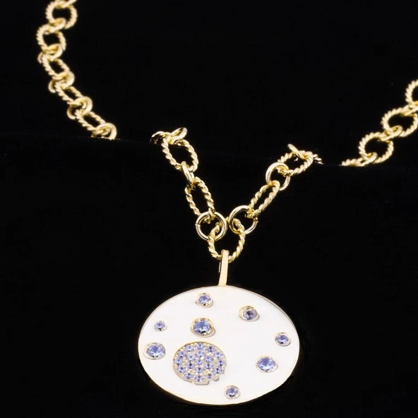 Tasarım Zirkon Taşlı Trend Gümüş Kolye - Resim 5