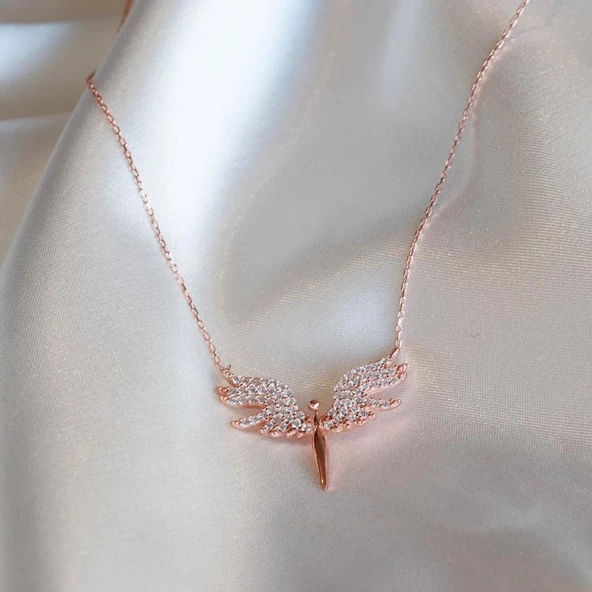 Zirkon Taşlı Mikail Meleği Rose Kaplama Gümüş Kolye ürün görseli 1